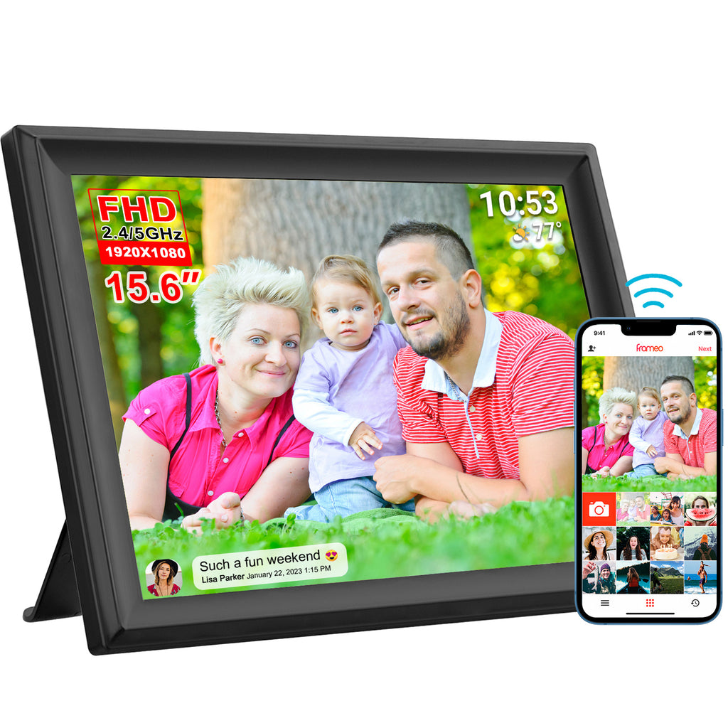 15.6 inch FRAMEO Large Digital Photo Frame Wifi Model NO.15.6inch Wifi ZN-DP1502 15.6inch 1920*1080 IPS RAM: 2GB/64GB 2.4G/5G/Wifi 6 Resolution：1920*1080 IPS FRAMEO