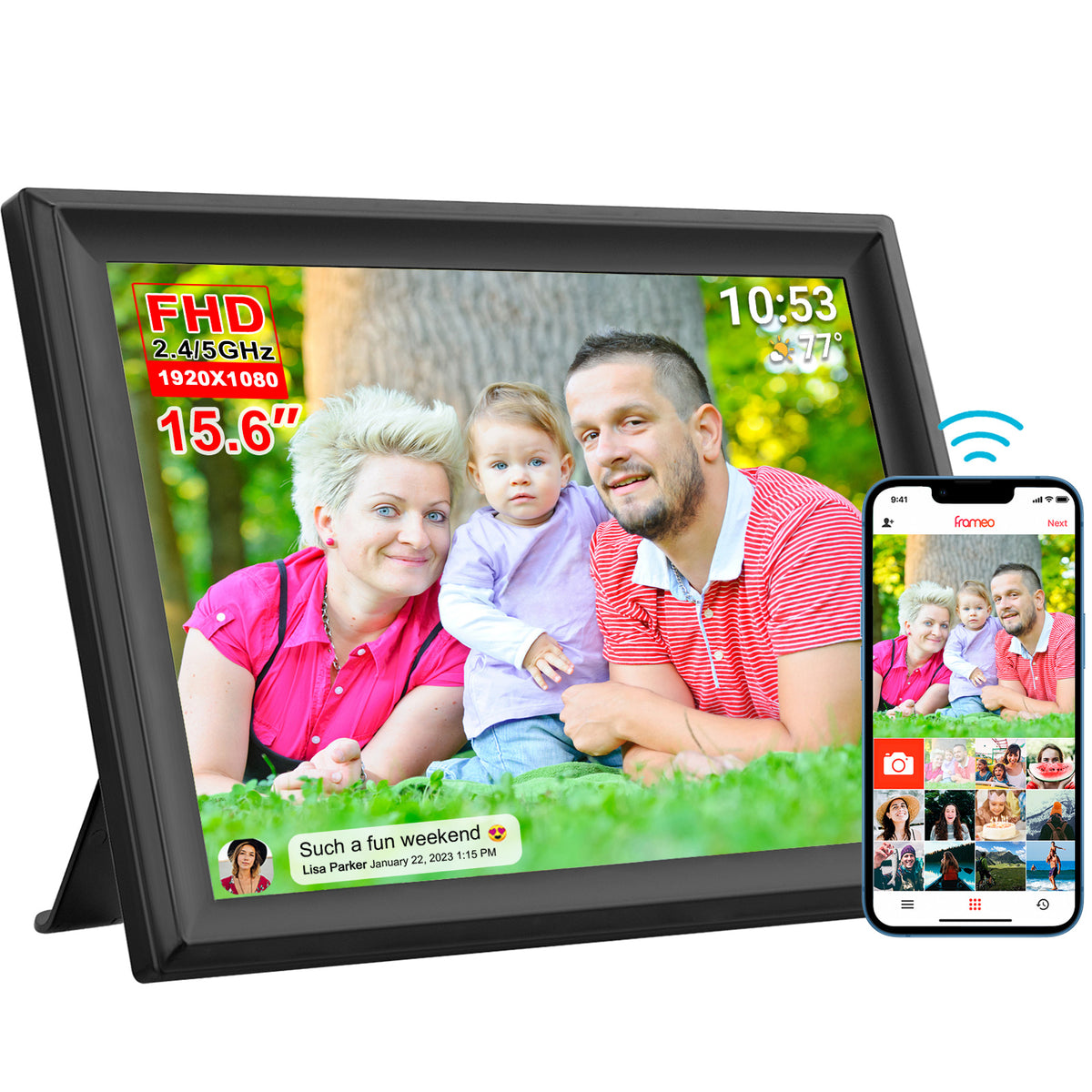 15.6 inch FRAMEO Large Digital Photo Frame Wifi Model NO.15.6inch Wifi ZN-DP1502 15.6inch 1920*1080 IPS RAM: 2GB/64GB 2.4G/5G/Wifi 6 Resolution：1920*1080 IPS FRAMEO