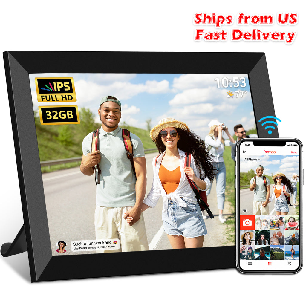 32GB FRAMEO 10.1 Inch Smart WiFi Digital Photo Frame 1280x800 IPS LCD Touch Screen, Auto-Rotate Portrait and Landscape, Built in 32GB Memory, Share Moments Instantly via Frameo App from Anywhere