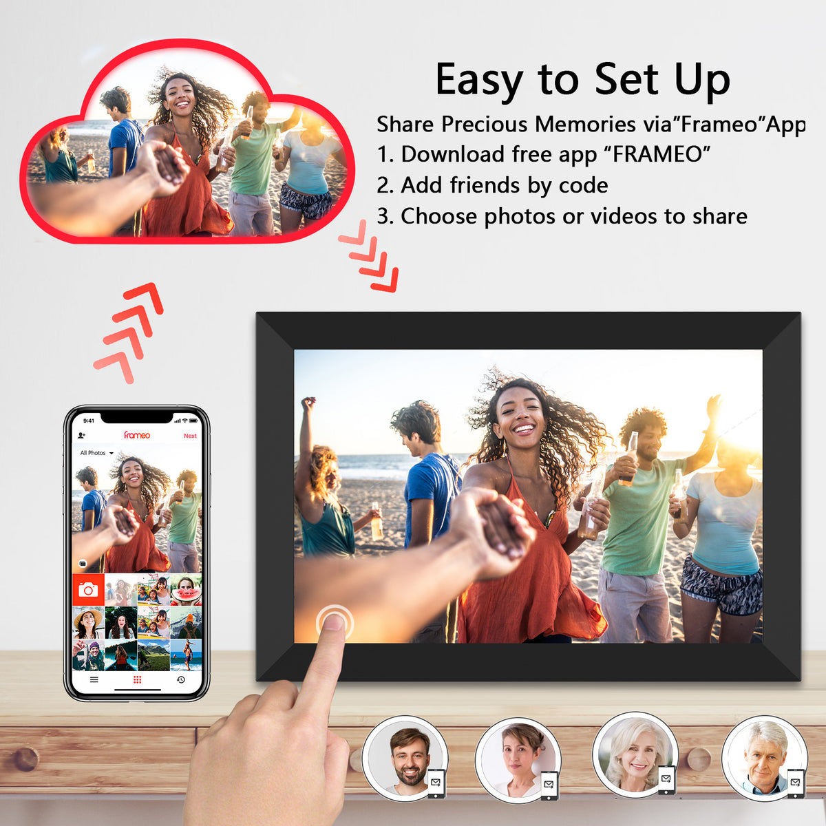 32GB FRAMEO 10.1 Inch Smart WiFi Digital Photo Frame 1280x800 IPS LCD Touch Screen, Auto-Rotate Portrait and Landscape, Built in 32GB Memory, Share Moments Instantly via Frameo App from Anywhere