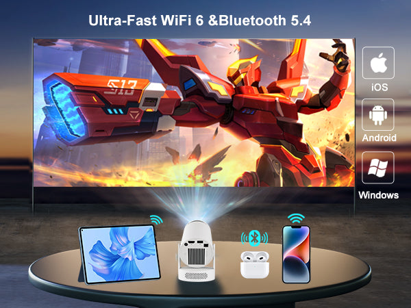 HY300 Ultra Projector Model NO.HY300 Ultra OS System:Android 11.0 Resolution:1280*720P Brightness(Lumens):170 ANSI lumens WiFi:AIC8800DC -- Dual band 2.4G/5G WiFi6