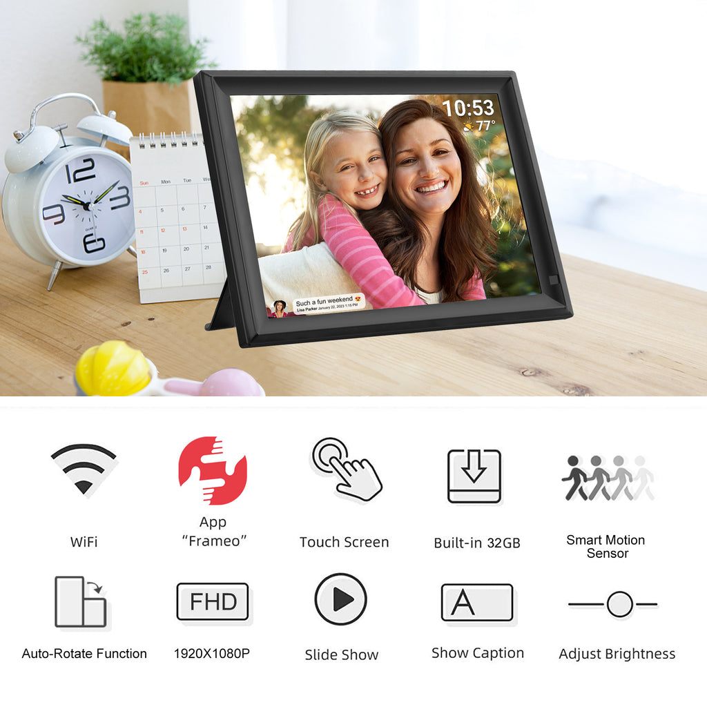 15.6 inch FRAMEO Large Digital Photo Frame Wifi Model NO.15.6inch Wifi ZN-DP1502 15.6inch 1920*1080 IPS RAM: 2GB/64GB 2.4G/5G/Wifi 6 Resolution：1920*1080 IPS FRAMEO