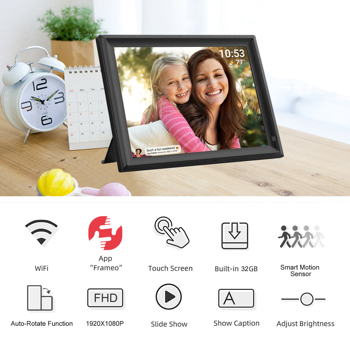 15.6 inch FRAMEO Large Digital Photo Frame Wifi Model NO.15.6inch Wifi ZN-DP1502 15.6inch 1920*1080 IPS RAM: 2GB/64GB 2.4G/5G/Wifi 6 Resolution：1920*1080 IPS FRAMEO